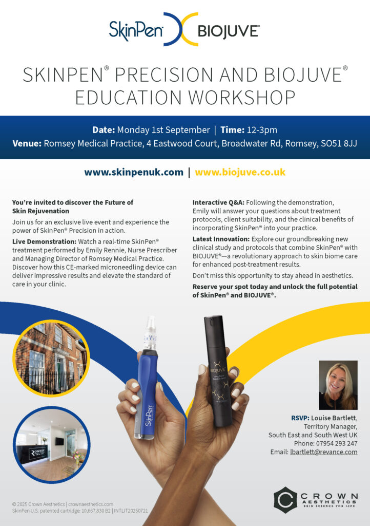 SKINPEN® PRECISION and BIOJUVE® Education Workshop Venue: Romsey Medical Practice, 4 Eastwood Court, Broadwater Rd, Romsey